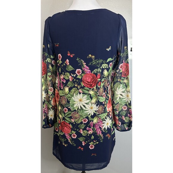 Yumi Modcloth Sz 10 Floral A Line Dress Long Sheer Sleeve Pullover knee length - Picture 3 of 7